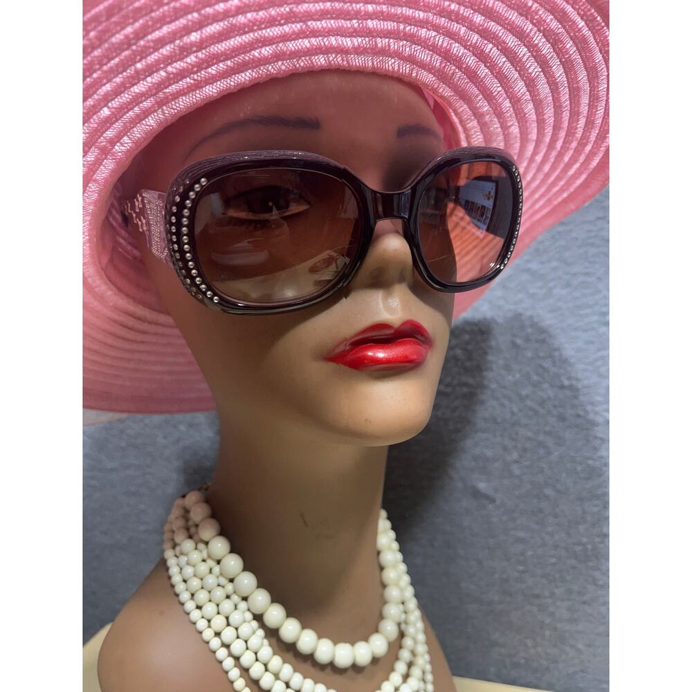 Women's Oversized Brown Gradient Sunglasses with Rhinestone Accents